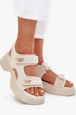 Sandały Damskie Ze Złotymi Detalami Beżowe Luvira