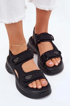 Sandały Damskie Ze Złotymi Detalami Czarne Luvira