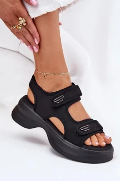 Sandały Damskie Ze Złotymi Detalami Czarne Luvira