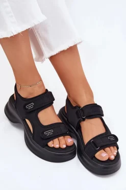 Sandały Damskie Ze Złotymi Detalami Czarne Luvira