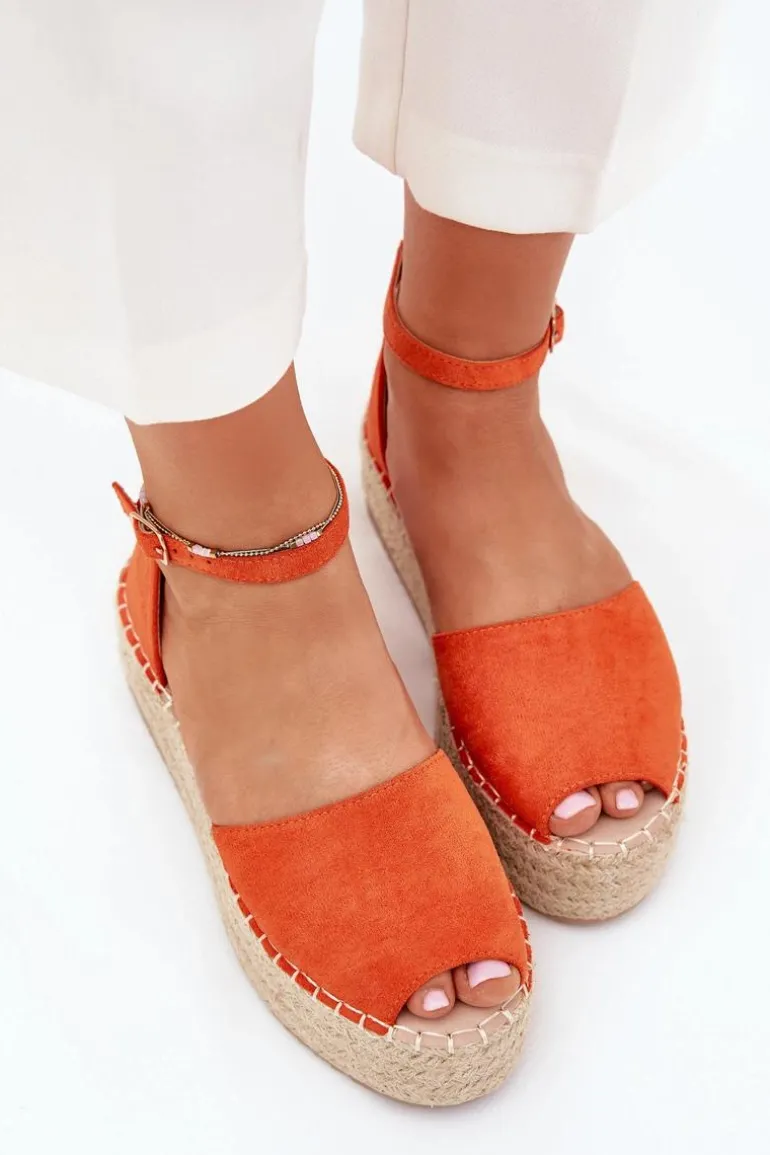 Sandały Espadryle Damskie Na Platformie Z Plecionką Pomarańczowe Selise