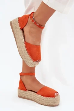 Sandały Espadryle Damskie Na Platformie Z Plecionką Pomarańczowe Selise