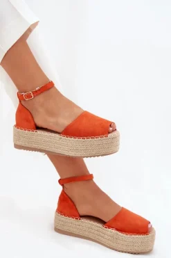Sandały Espadryle Damskie Na Platformie Z Plecionką Pomarańczowe Selise