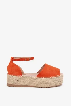 Sandały Espadryle Damskie Na Platformie Z Plecionką Pomarańczowe Selise