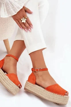 Sandały Espadryle Damskie Na Platformie Z Plecionką Pomarańczowe Selise