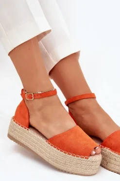 Sandały Espadryle Damskie Na Platformie Z Plecionką Pomarańczowe Selise