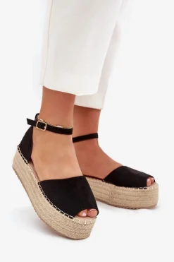 Sandały Espadryle Damskie Na Platformie Z Plecionką Czarne Selise