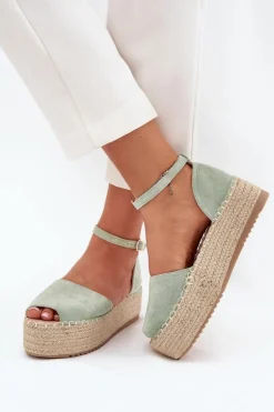 Sandały Espadryle Damskie Na Platformie Z Plecionką Miętowe Selise