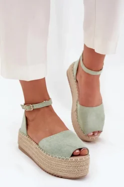 Sandały Espadryle Damskie Na Platformie Z Plecionką Miętowe Selise