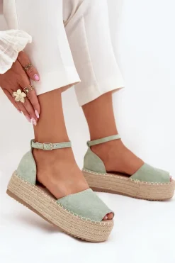 Sandały Espadryle Damskie Na Platformie Z Plecionką Miętowe Selise