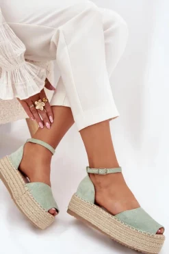 Sandały Espadryle Damskie Na Platformie Z Plecionką Miętowe Selise