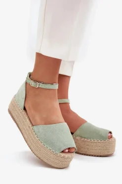 Sandały Espadryle Damskie Na Platformie Z Plecionką Miętowe Selise