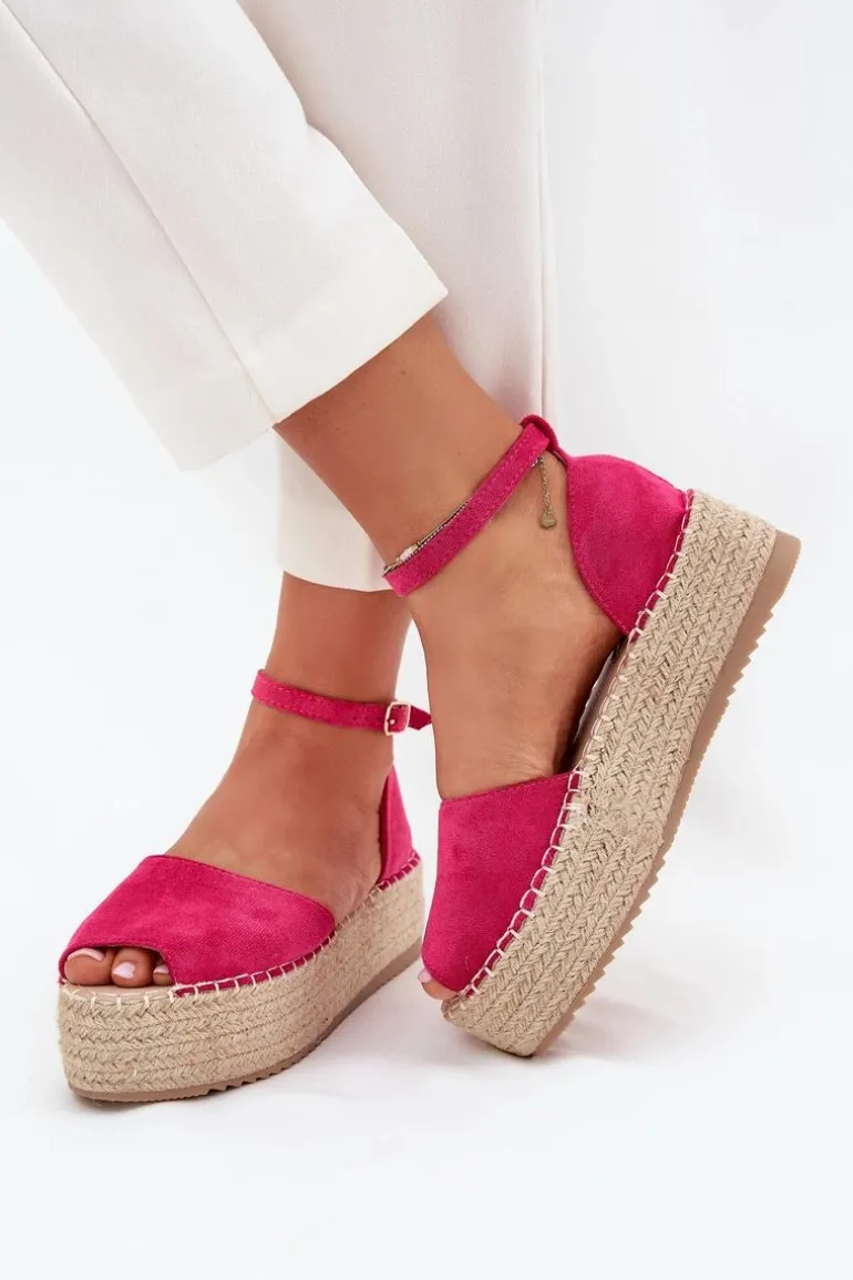 Sandały Espadryle Damskie Na Platformie Z Plecionką Fuksja Selise