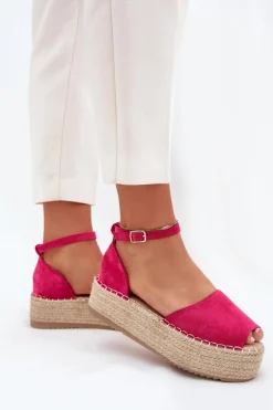 Sandały Espadryle Damskie Na Platformie Z Plecionką Fuksja Selise
