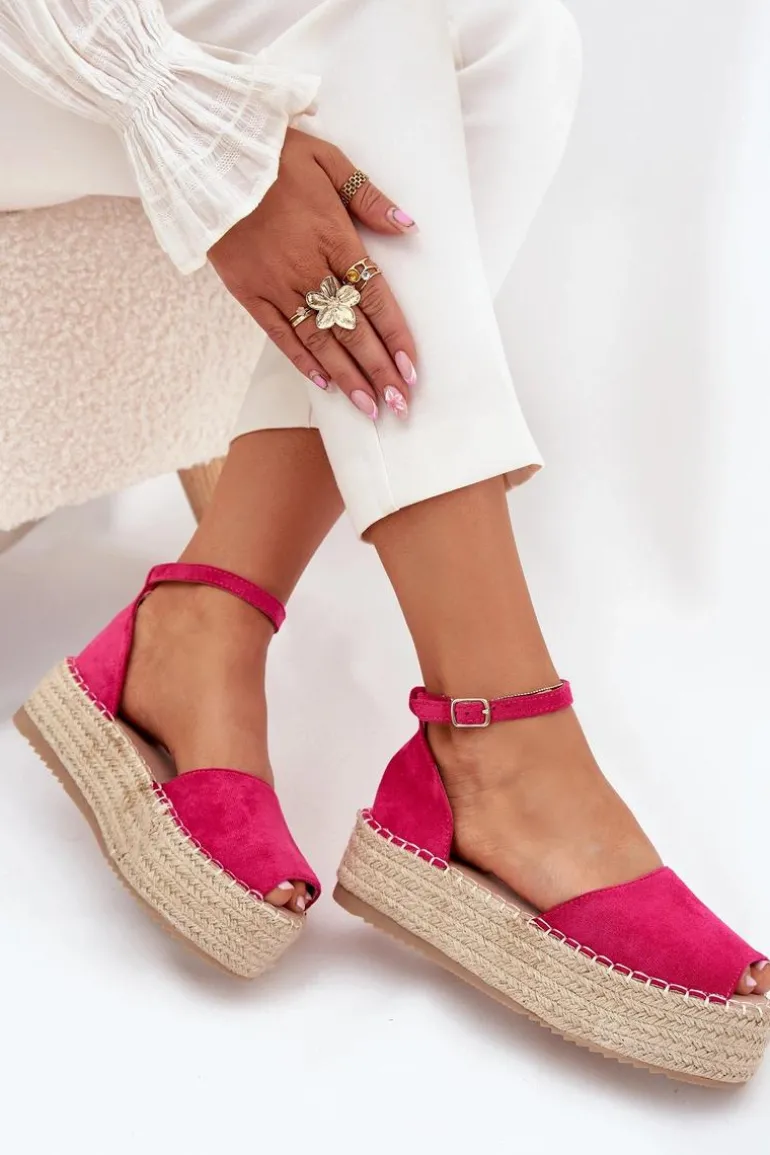 Sandały Espadryle Damskie Na Platformie Z Plecionką Fuksja Selise