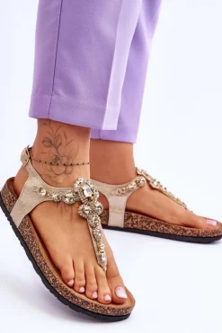 Sandały Japonki Na Korkowej Platformie Złote Naomi