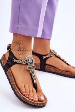 Sandały Japonki Na Korkowej Platformie Czarne Naomi