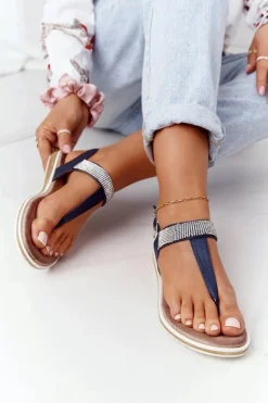 Sandały Japonki Z Cyrkoniami S.Barski 701-12 Granatowe