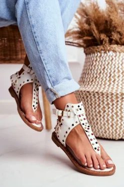 Sandały Japonki Z Dżetami Lu Boo Białe