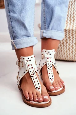 Sandały Japonki Z Dżetami Lu Boo Białe