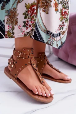Sandały Japonki Z Dżetami Lu Boo Camel
