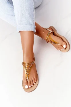 Sandały Japonki Z Kamieniami Lu Boo Złote