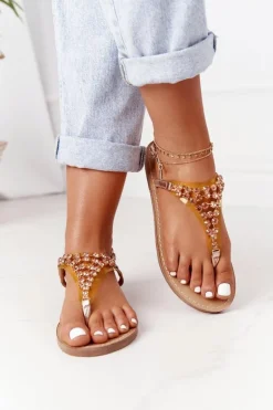 Sandały Japonki Z Kamieniami Lu Boo Różowe Złoto