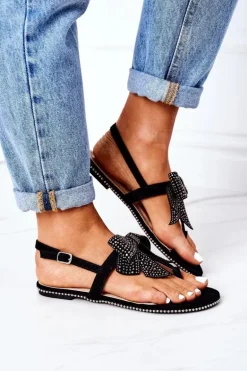 Sandały Japonki Z Kokardką Lu Boo Czarne