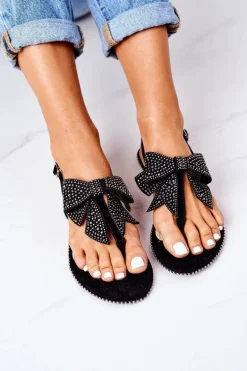Sandały Japonki Z Kokardką Lu Boo Czarne