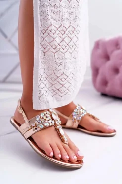 Sandały Japonki Z Kryształami Lu Boo Różowe Złoto