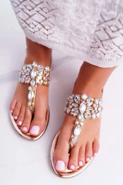 Sandały Japonki Z Kryształami Lu Boo Różowe Złoto