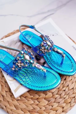 Sandały Japonki Z Kryształami Lu Boo Niebieskie
