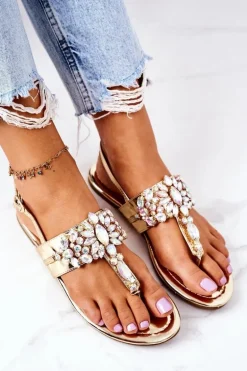 Sandały Japonki Z Kryształami Lu Boo Złote