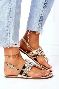 Sandały Japonki Z Kryształami Lu Boo Złote