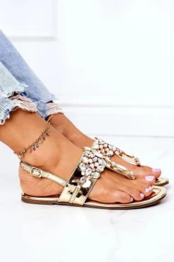 Sandały Japonki Z Kryształami Lu Boo Złote