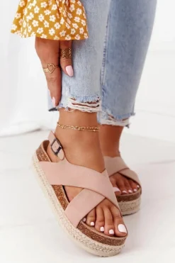 Sandały Na Korkowej Platformie Big Star FF274A130 Beżowe