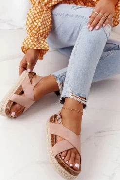 Sandały Na Korkowej Platformie Big Star FF274A130 Beżowe