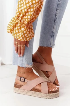 Sandały Na Korkowej Platformie Big Star FF274A130 Beżowe