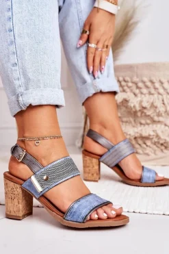 Sandały Na Korkowym Słupku Niebieskie Emmy