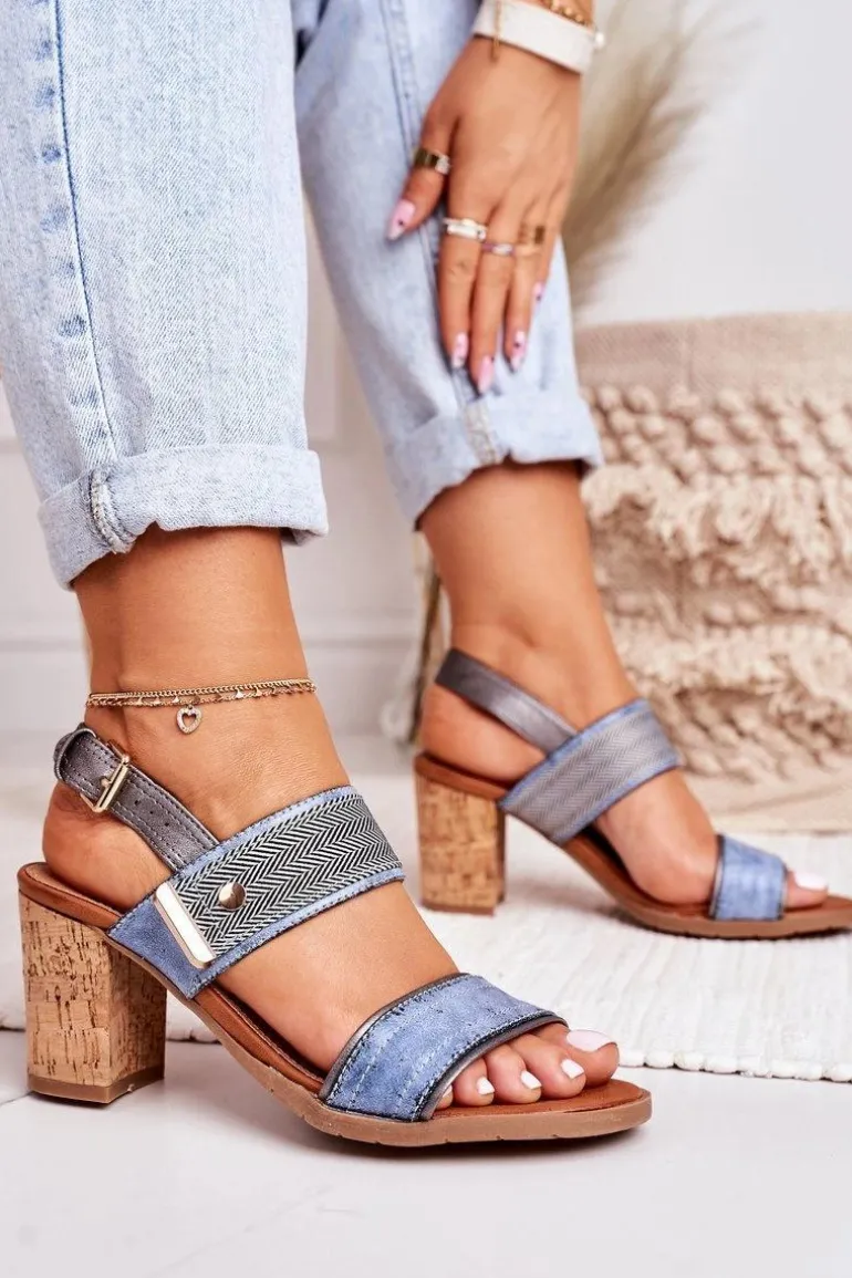 Sandały Na Korkowym Słupku Niebieskie Emmy