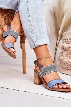 Sandały Na Korkowym Słupku Niebieskie Emmy