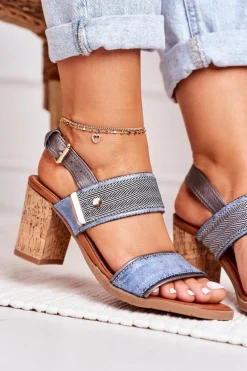 Sandały Na Korkowym Słupku Niebieskie Emmy