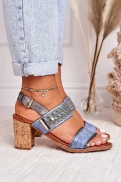 Sandały Na Korkowym Słupku Niebieskie Emmy