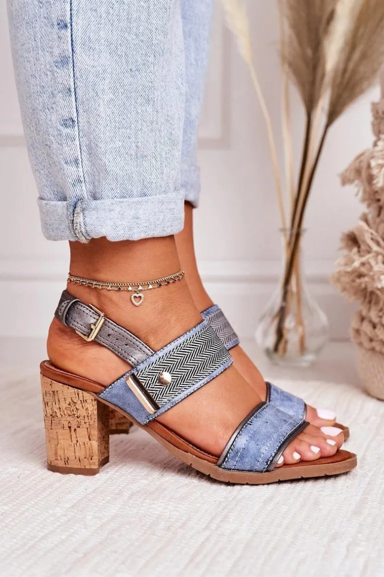 Sandały Na Korkowym Słupku Niebieskie Emmy