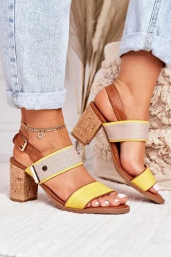 Sandały Na Korkowym Słupku Żółte Emmy