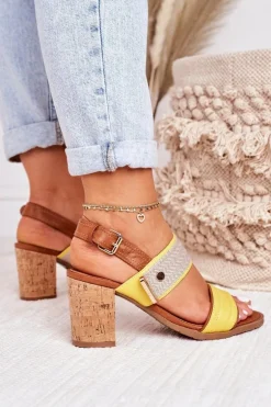 Sandały Na Korkowym Słupku Żółte Emmy