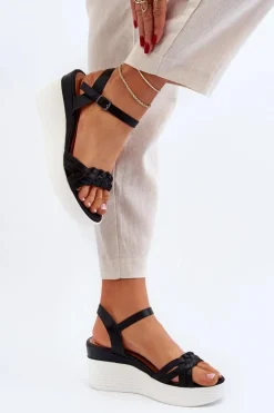 Sandały Na Koturnie Czarne Esinna