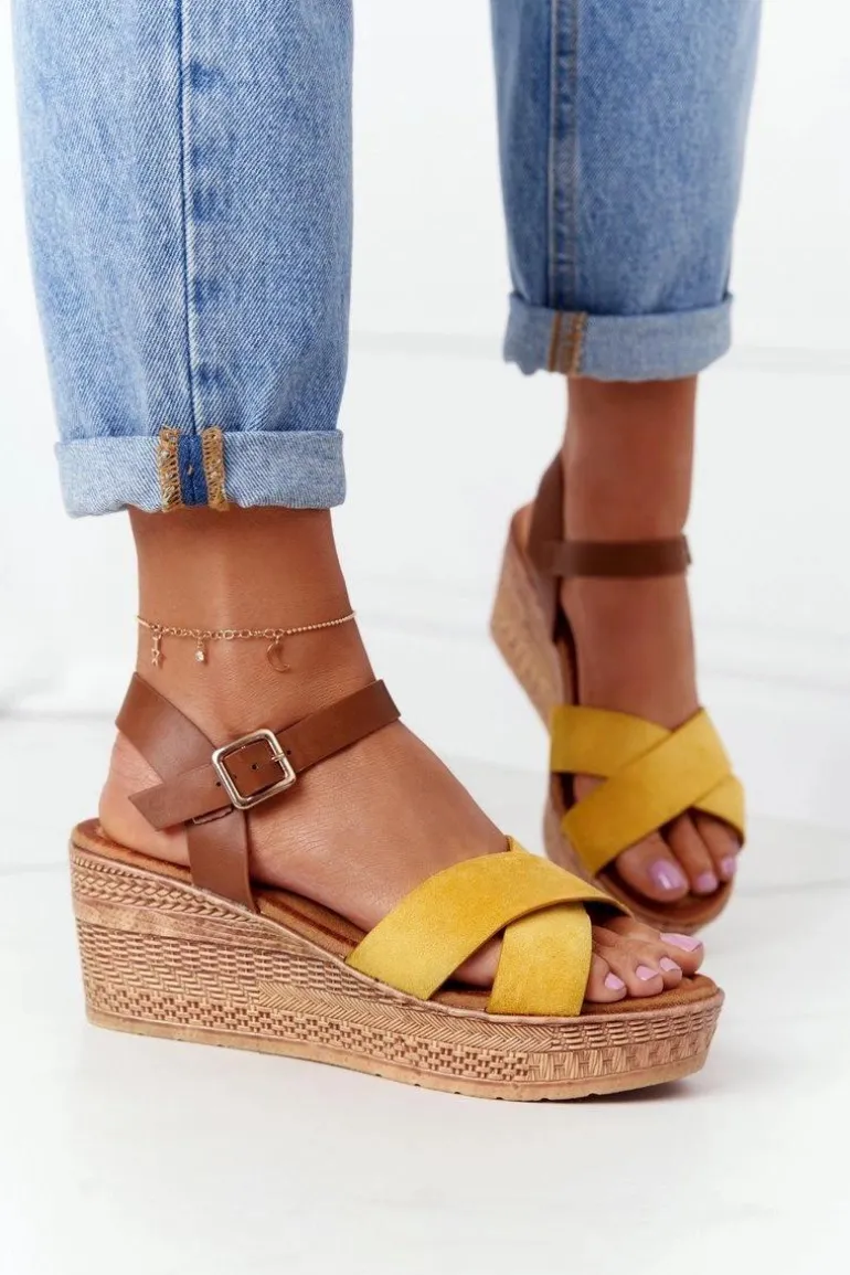 Sandały Na Koturnie S.Barski GD-38 Żółte