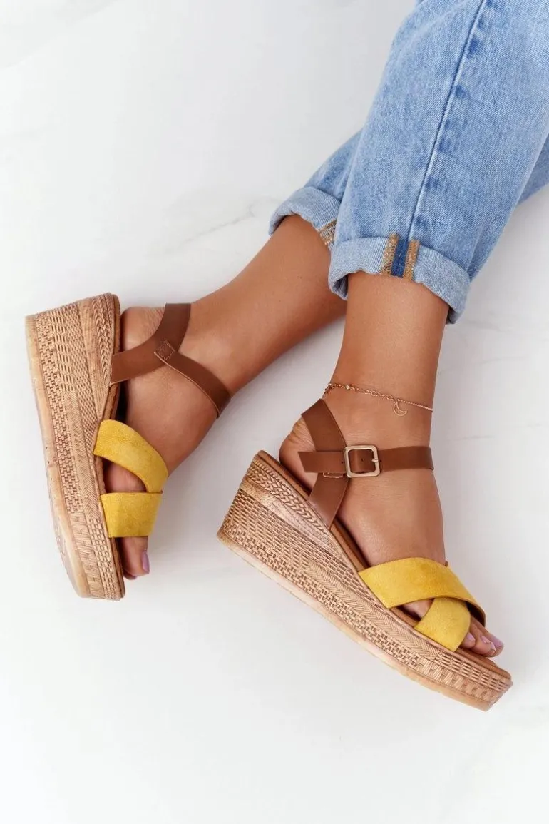 Sandały Na Koturnie S.Barski GD-38 Żółte