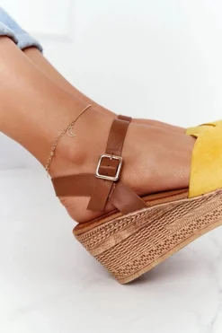 Sandały Na Koturnie S.Barski GD-38 Żółte